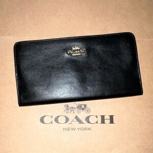 Coach Black Leather Wallet with Gold Logo